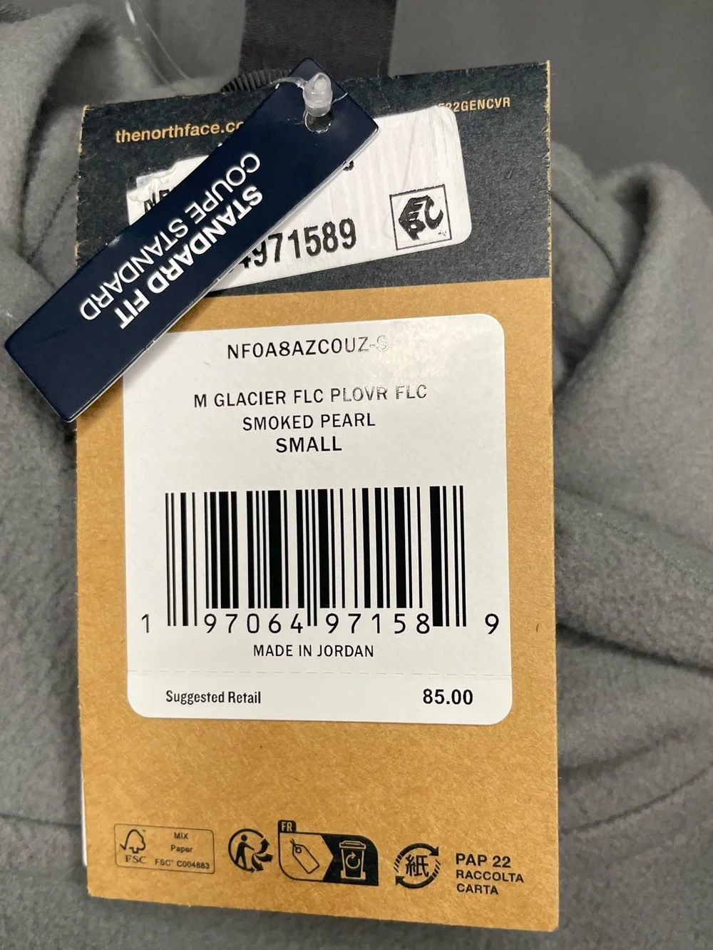 NWT The North Face Gray Glacier Fleece Scuba Neck Pullover-Men’s Small